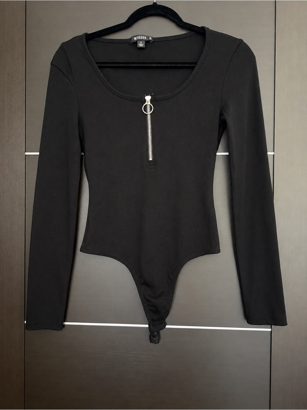 Missguided Black Long-Sleeve Zip-Front Bodysuit